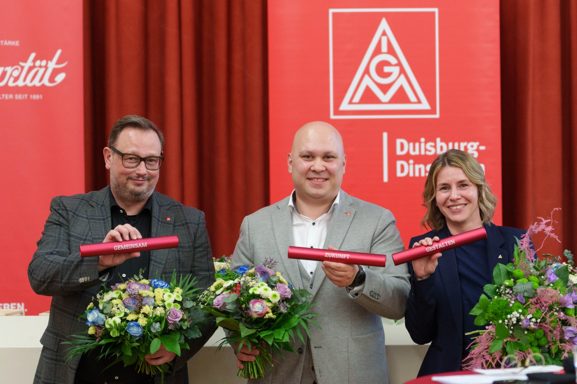 Karsten Kaus, Ünsal Baser und Sabrina Jaeger-Kruschinski bei der Wahl zur Geschäftsführung Duisburg-Dinslaken