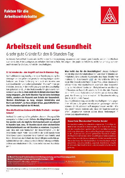 Faktenblatt Arbeitszeit und Gesundheit