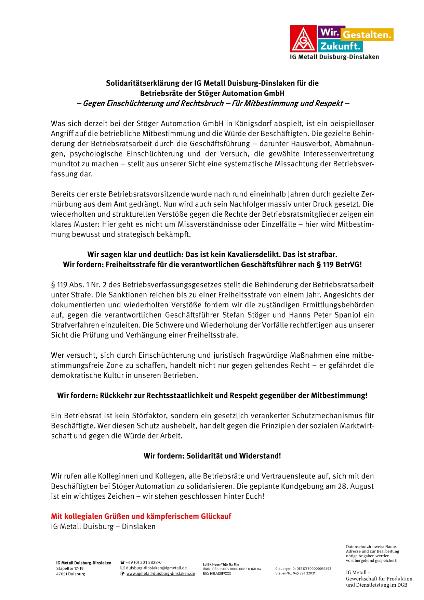 Solidaritätserklärung Stöger Automation GmbH