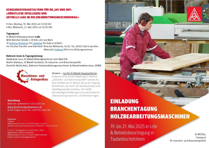 Einladung zur Branchentagung Holzbearbeitungsmaschinen 2025